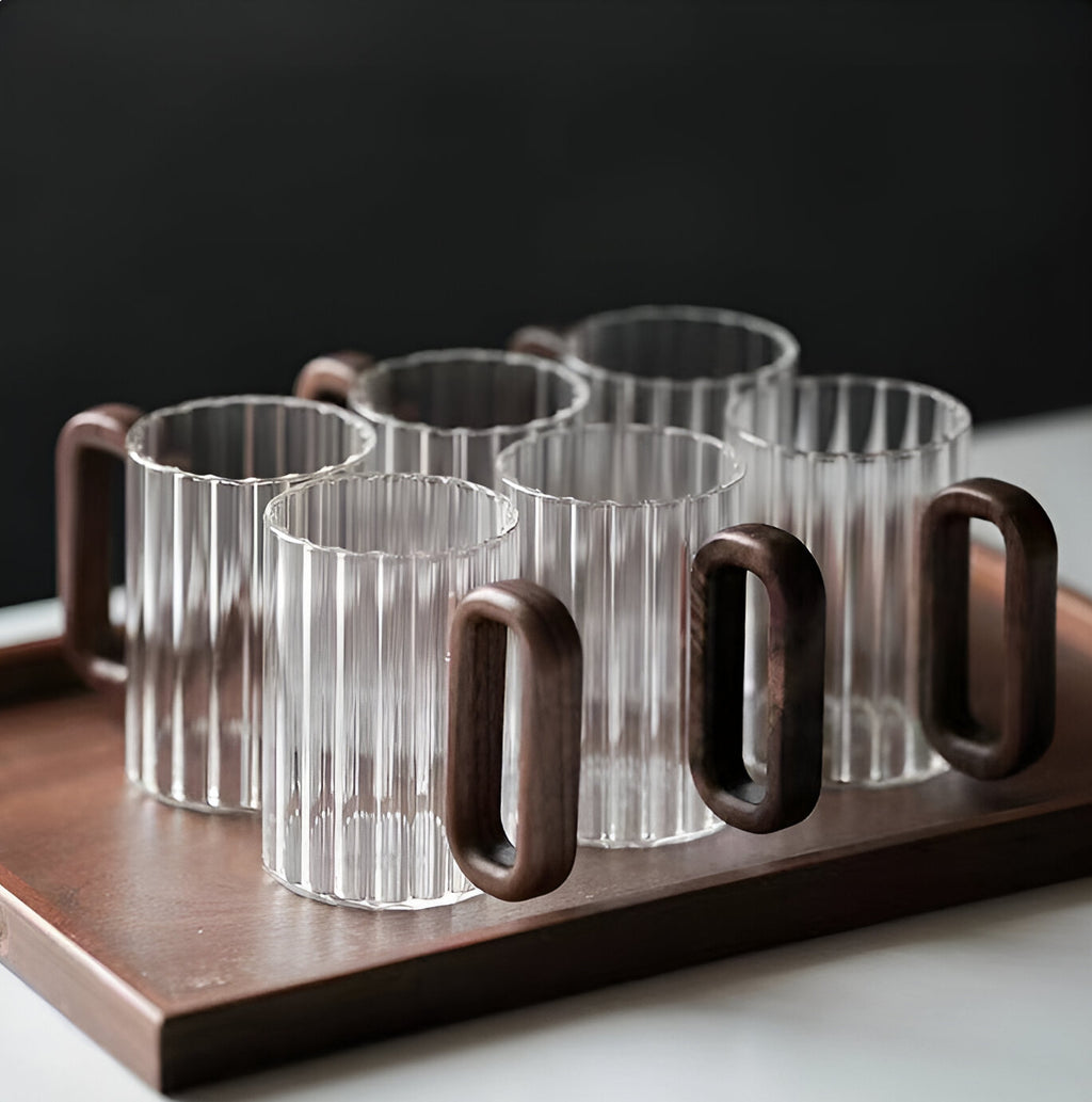 Faceted mug with a wooden handle M BEVORA